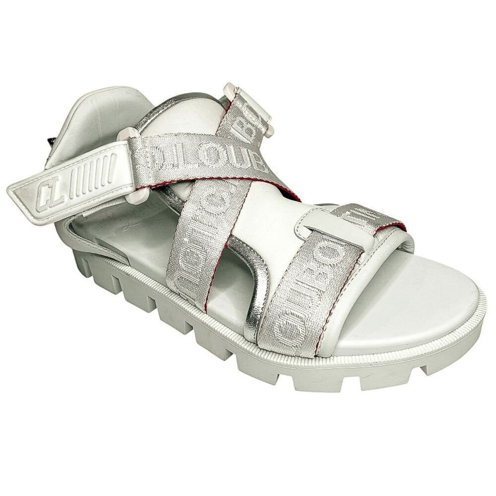Christian Louboutin Velcrissimo Flat White Dad Sandals EU 36 Lug Sole Stud Strap